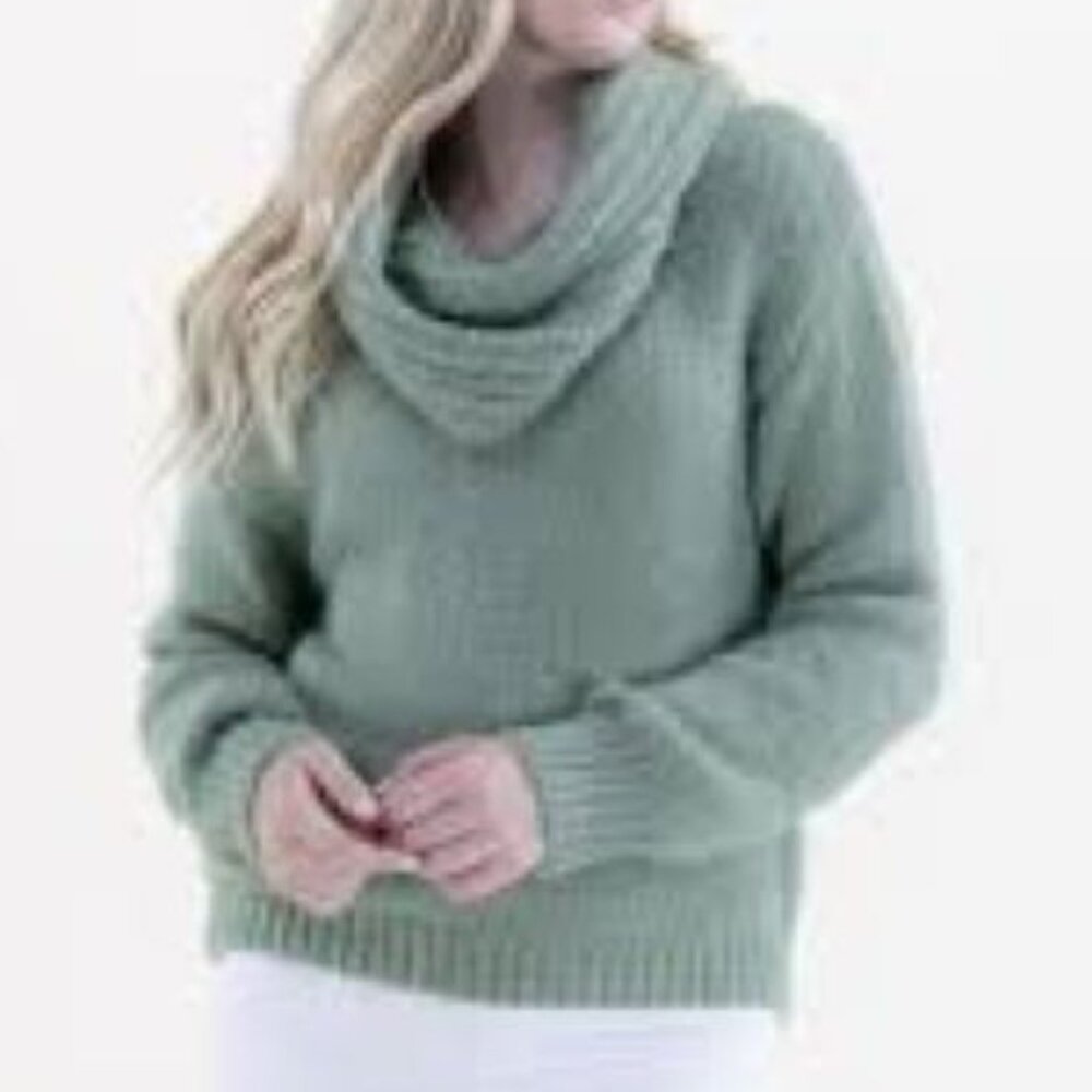 Pink Rose Women Teal Blue Soft Coastal Long Sleeve Turtle Neck Sweater Size M